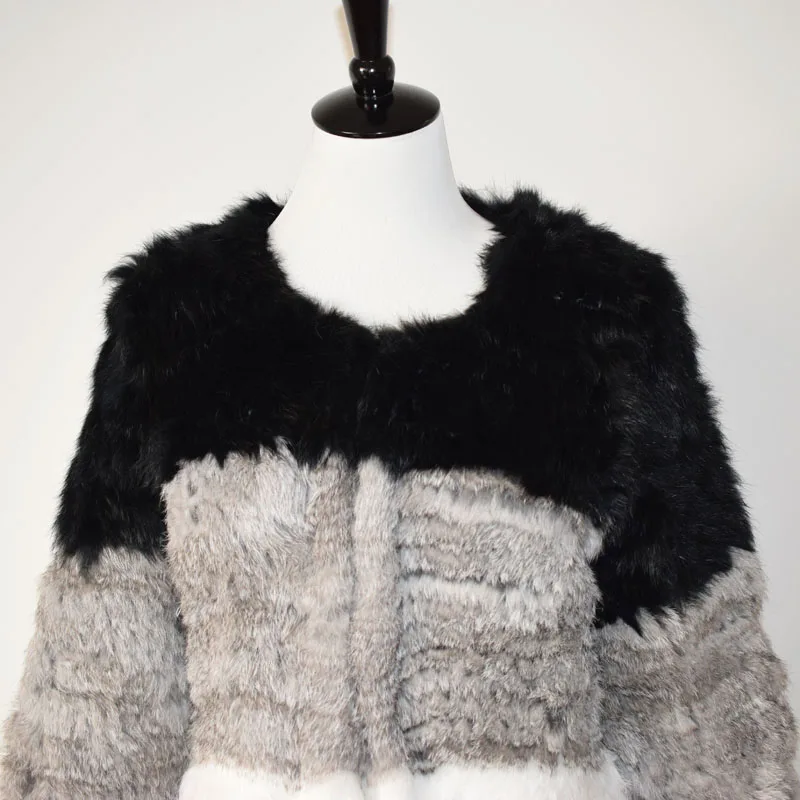 100% Natural Real Knit Rabbit Fur Cardigan Coat Jacket Thick Irregular Collar Garment Rabbit Fur Knitted Outerwear