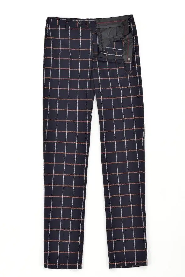 pants Мужские деловые костюмы из 3 предметов, облегающие костюмы, темно-синие благородные Клетчатые Шерстяные смокинги для торжественных свадебных костюмов(Блейзер+ брюки+ жилет - Цвет: pants