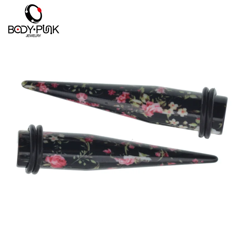 Тело панк розовый цветочный принт акриловая фотовспышка туннельный комплект