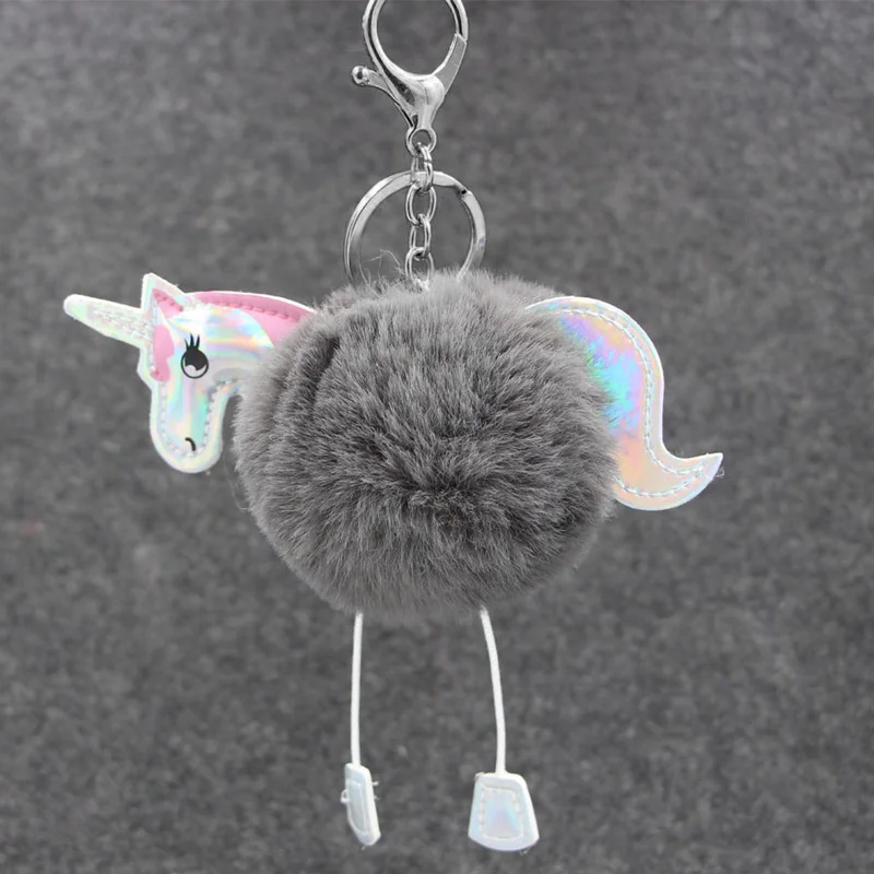 

2017 Original Newest Unicorn Key Chain Pendant Women Artificial Fluffy Fur Keyring Bag Car Hang Jewelry Girl Key Ring Women Gift