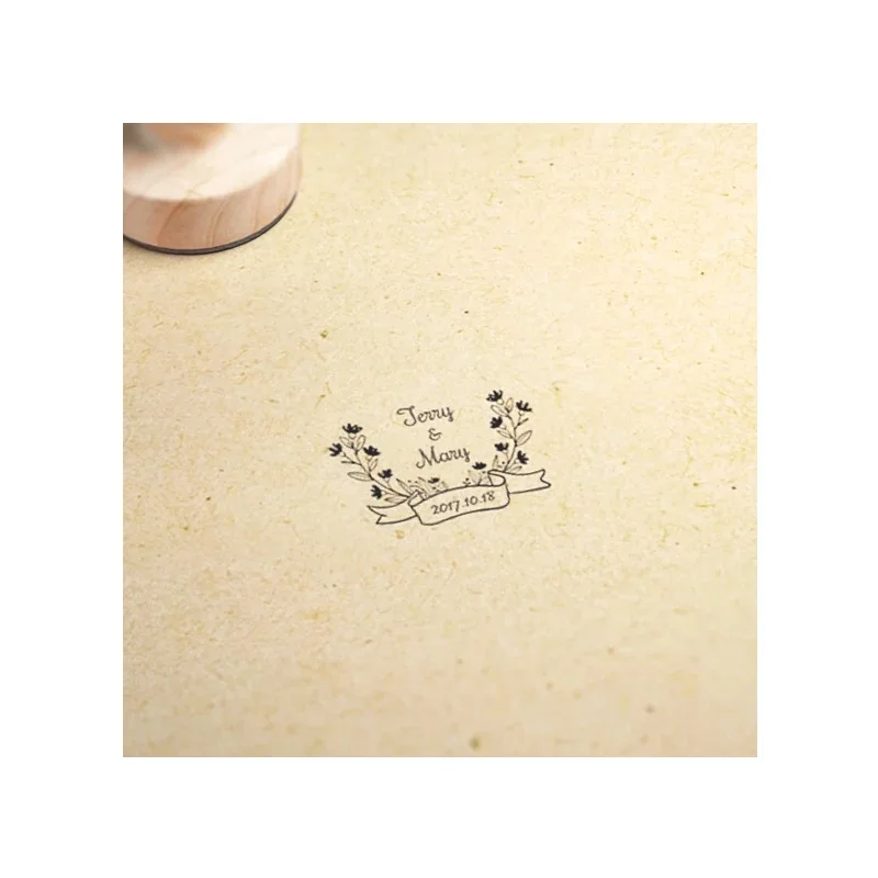 

custom 4.5cm Wood Name Date Flora Seal Stamp logo Personalized sealing wax DIY stamp wedding Invitation Retro antique stamp