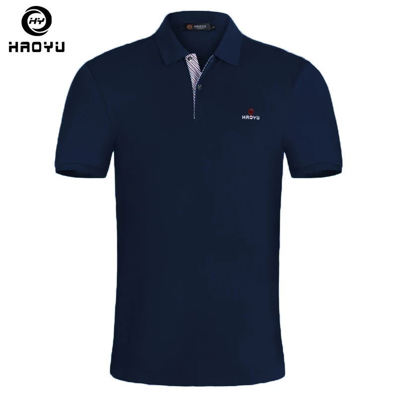 Мужская приталенная рубашка поло повседневная однотонная брендовая одежда Haoyu с