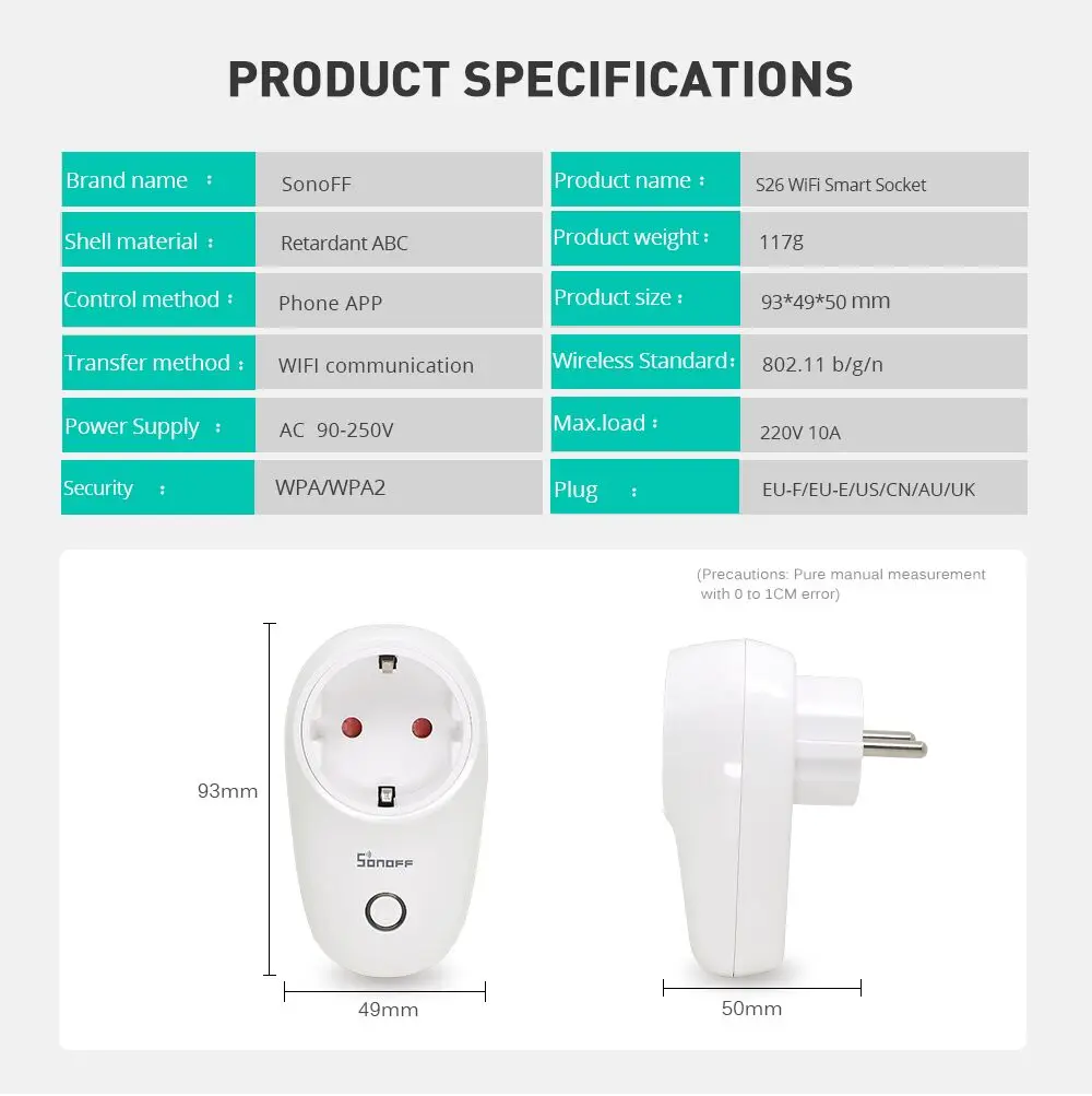 SONOFF S26 US/UK/CN/AU/EU wifi умная розетка, светильник, таймер, 220 В, беспроводной пульт дистанционного управления Alexa Google Home