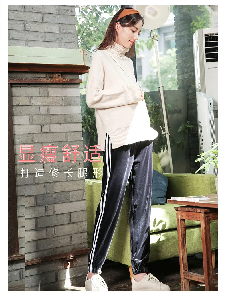 

Ropa para mujer Pregnancy pants Casual two stripe long trousers for pregnant women Winter maternity clothes belly Loose slacks
