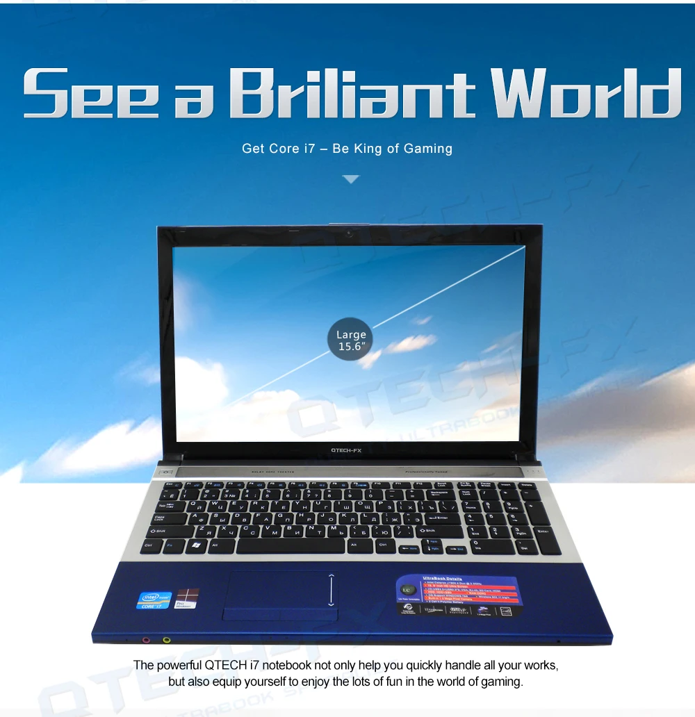 15.6" Ultrabook 8GB RAM SSD 256GB 512GB Metal CPU Intel Core i7 Games PC Business School Arabic AZERTY Spanish Russian Keyboard