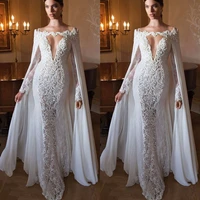 elegant with cape white appliques lace arabic evening dresses 2021 long women formal prom gowns deep v neck mermaid