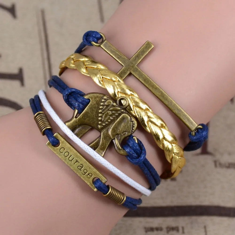 Ручной плетеный браслет золотой шнур слон Иисус крест вдохновение шарм надеюсь