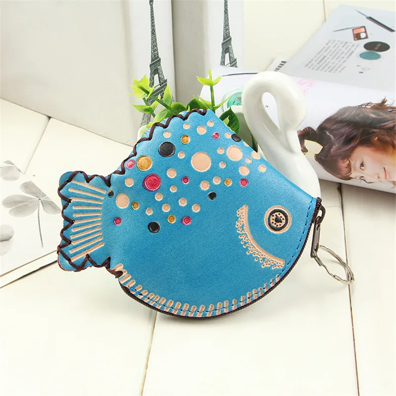 Милый кожаный брелок с рыбкой сумка на молнии мультяшный рисунок рыбы сменный