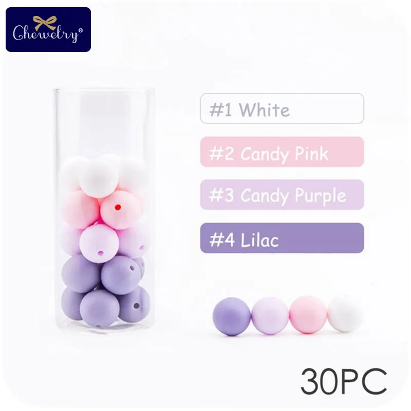 New Purple CHEWELRY 30 шт. 12 мм детский силиконовый Прорезыватель для зубов из бусин жемчужный силиконовый пищевой Прорезыватель для зубов DIY браслет для кормления детей - Цвет: New Purple