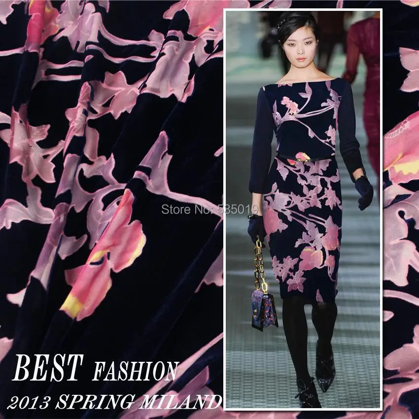 Telas сумасшедшая скидка черная синяя/фиолетовая флокированная ткань с цветами