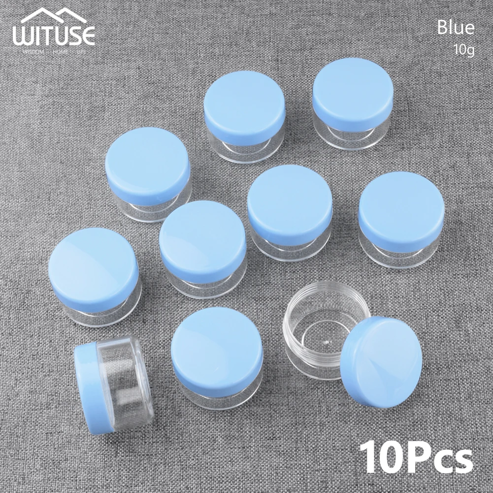 10g Blue 10 шт./лот, 10 г, 15 г, 20 г, пустой пластиковый контейнер для хранения бусин для макияжа, дизайна ногтей, портативная Косметическая банка для крема, горшок, коробка, круглая бутылка - Цвет: 10g Blue