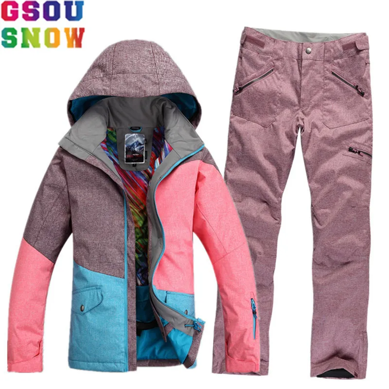 GSOU SNOW Brand Waterproof Ski Suit Women Jacket Pants Winter Mountain Skiing Ladies Outdoor Snowboard Set | Спорт и развлечения