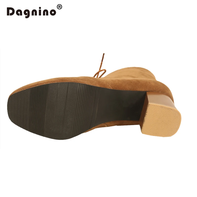 

DAGNINO New Fashion Sexy Black Lace-up High Heels Boots Women Pointed Toe Autumn Winter Warm Ankle Shoes Leather Plus Size 34-46