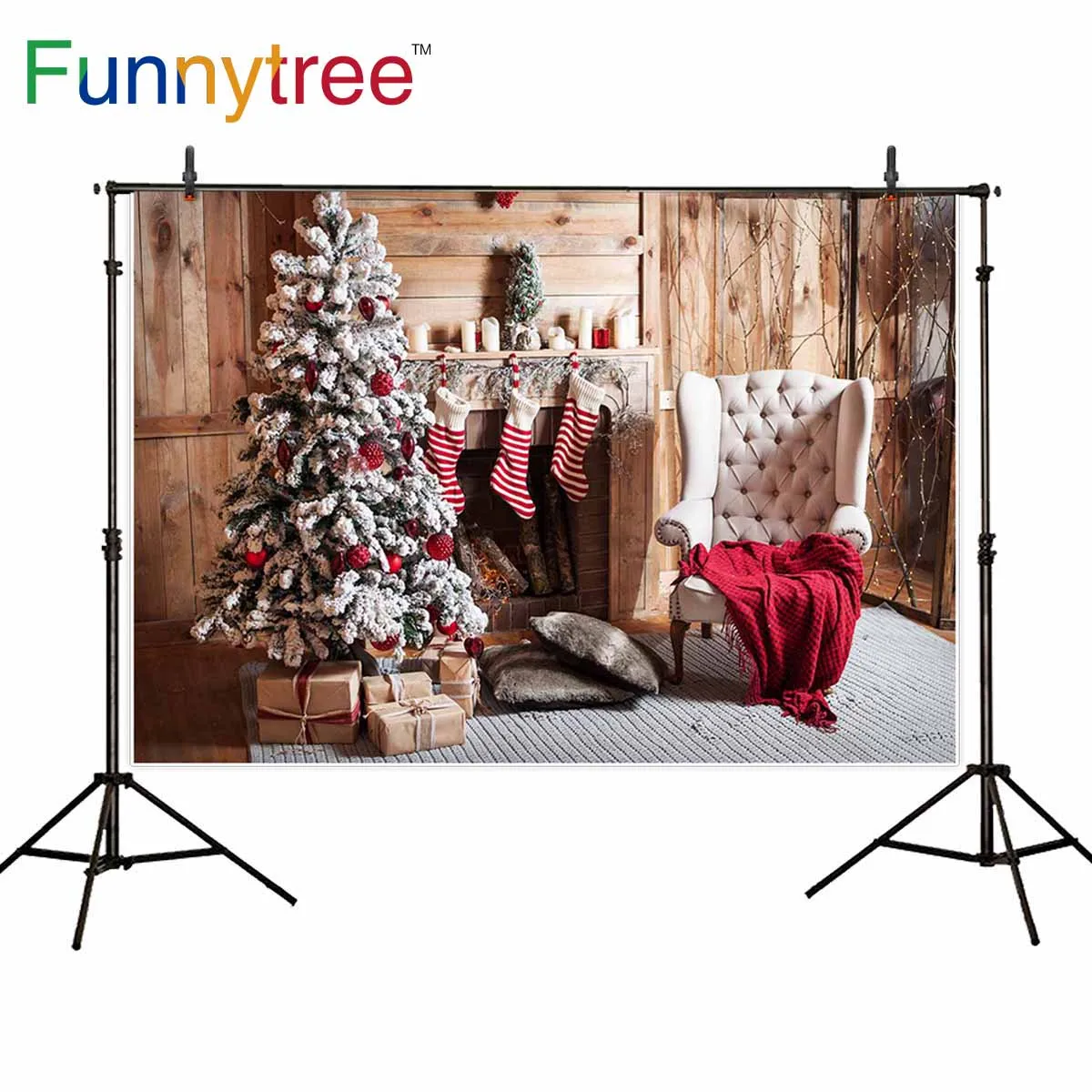 Фон Funnytree для фотостудии деревянная стена камин рождественская елка Фотофон