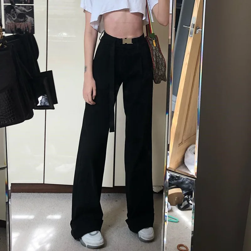 

Streetwear 2020 Ins Slim High-waist Pants Women Zipper Fly Trousers Women Wide Leg Pants Harajuku