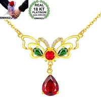 omhxzj wholesale european fashion woman girl party wedding gift butterfly red aaa zircon 18kt yellow gold pendant necklace na177