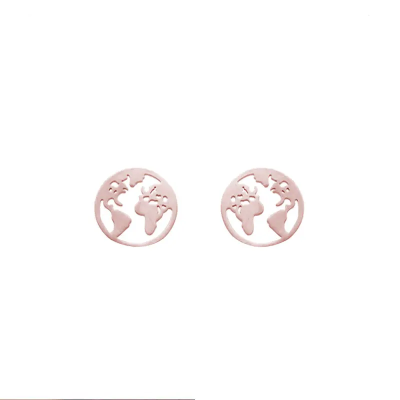 Rose gold Earring Серьги-гвоздики карта земли круглые уникальные модные ювелирные изделия из нержавеющей стали круг девушки 4 цвета 1 пара путешествия карта мира выдалбливают - Окраска металла: Rose gold Earring