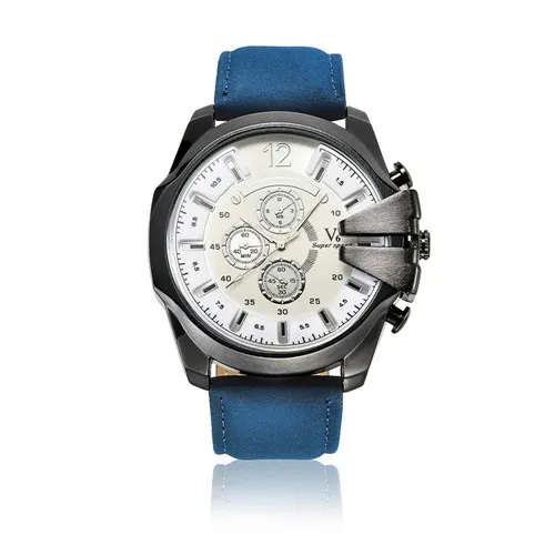 blue black Для мужчин спортивные часы ковбой V6 часы мужской кварц-часы Аналоговые Повседневное Модные Военные кожаные Наручные часы relogio masculino часы - Цвет: blue black