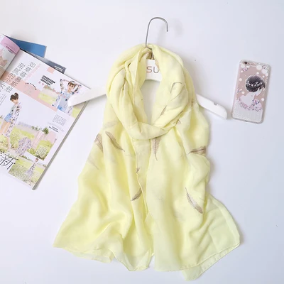 yellow Marte& Joven модный шарф с золотыми перьями и вышивкой, черный/белый шарф для женщин, роскошный брендовый мягкий шарф из полиэстера на весну/лето - Цвет: yellow