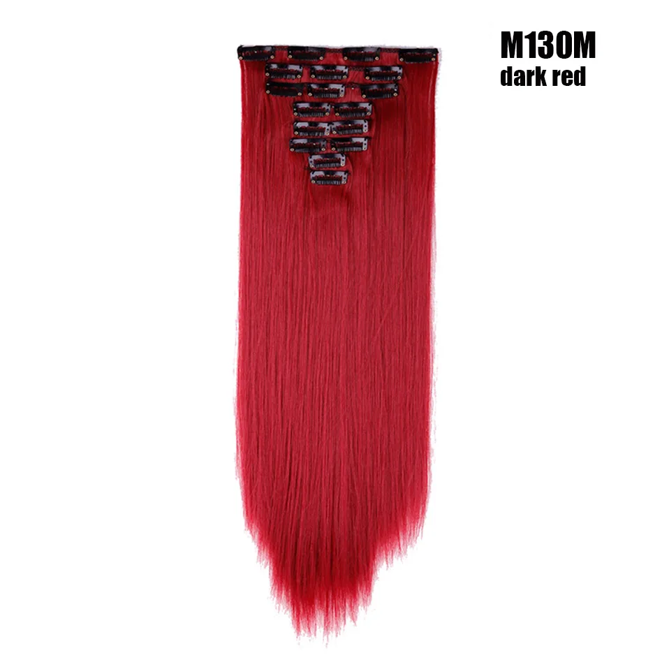 dark red S-noilite 2" 8 шт. длинные прямые женские клипсы для наращивания волос Синтетические накладные волосы Haistyle термостойкие белый красный фиолетовый - Цвет: dark red