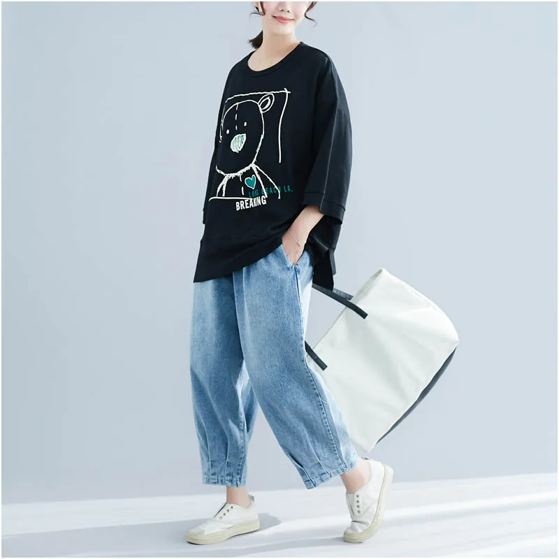Black Tshirt Хлопковая футболка размера плюс с мультяшным медведем, Kawaii, Повседневная Свободная футболка, Топы, большая Милая футболка, 4XL 5XL,, летняя женская футболка - Цвет: Black Tshirt