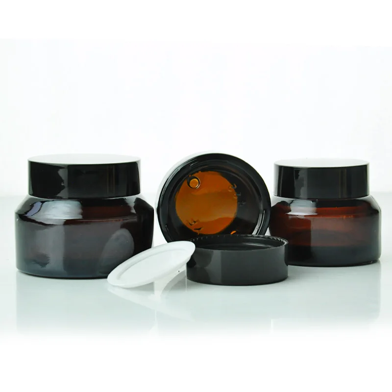 with Black Cap 15 г 30 г 50 г баночка с кремом для лица стеклянный многоразовый косметический контейнер с Подушечка Для рук темно-коричневый винт крышка Eyecream Jar флакон для эфирных масел - Цвет: with Black Cap