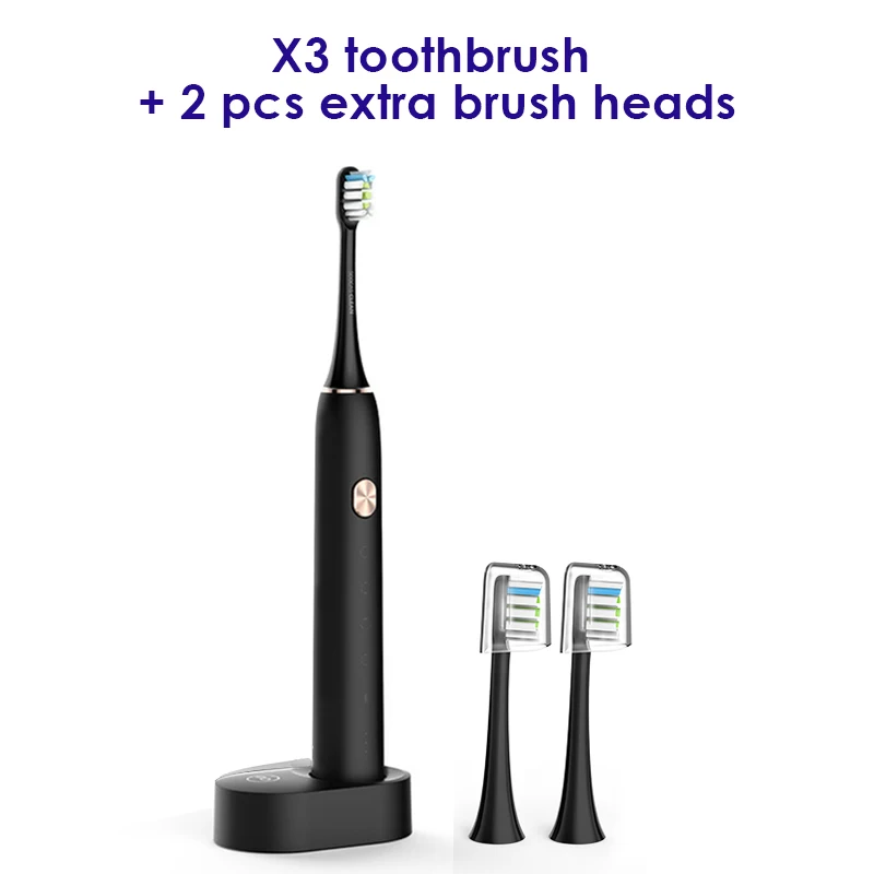 black add 2pcs heads Xiaomi Mijia SOOCAS X3 электрическая ультразвуковая зубная щетка USB Автоматическая подзарядка ультразвуковая зубная щетка для чистки зубов - Цвет: black add 2pcs heads