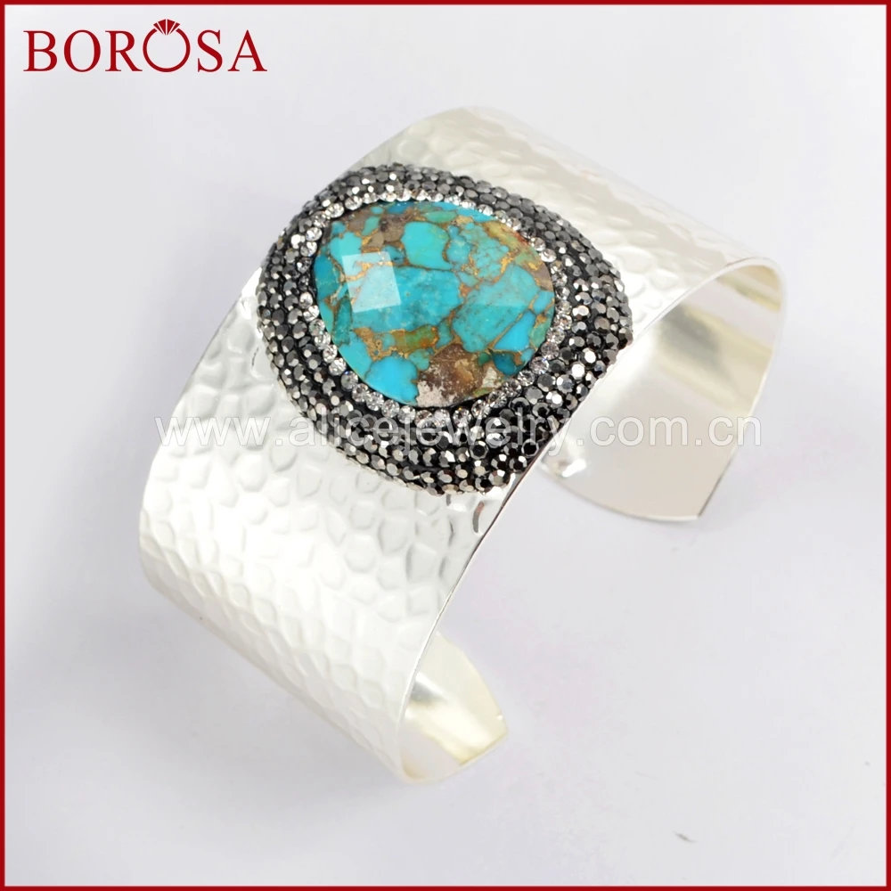 BOROSA 3 шт. Золотой/Серебряный цвет медный бирюзовый браслет Druzy натуральный синий