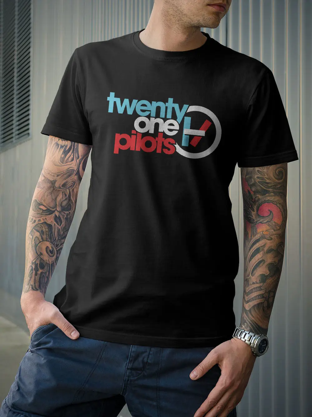 Новый 2018 популярные известный бренд человек Повседневное футболка двадцать один пилоты Duo музыки группы