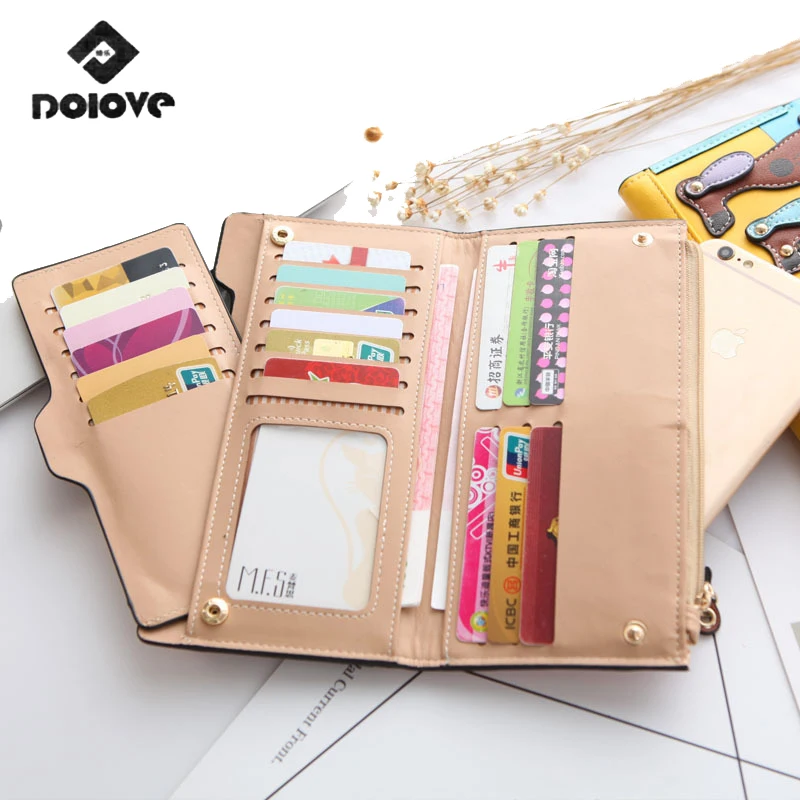 

DOLOV New Fashion Cute Puppy Zipper Long Wallet Cartoon Dog 6 Colors Leather Women Wallets Lady Clutches Card Holder money bags