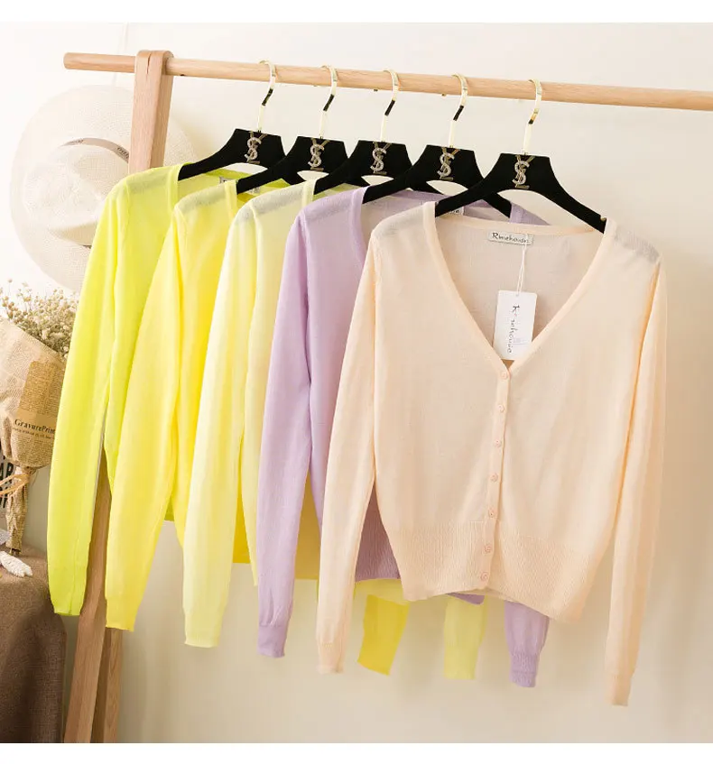 Summer Sunscree Women Cardigan Knitted Sweater Coat Thin full sleeve Sleeve Female Casual V-Neck Woman Knit Cardigans Tops |