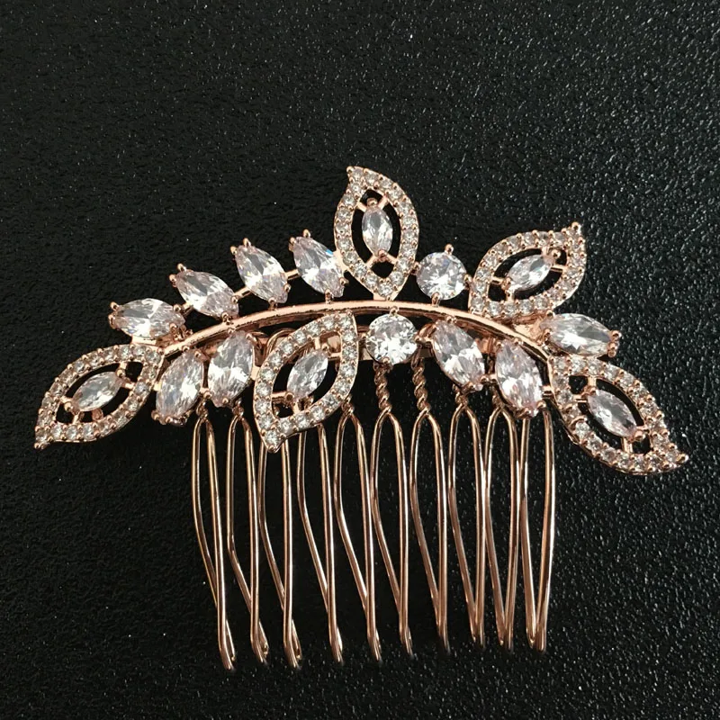 Свадебная расческа для волос с фианитами цвета розового золота|Украшения волос| |