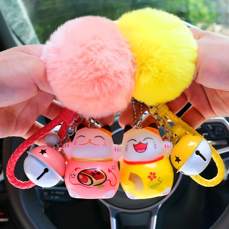 Милый брелок с изображением из мультфильма Lucky Cat колокольчики помпоном для