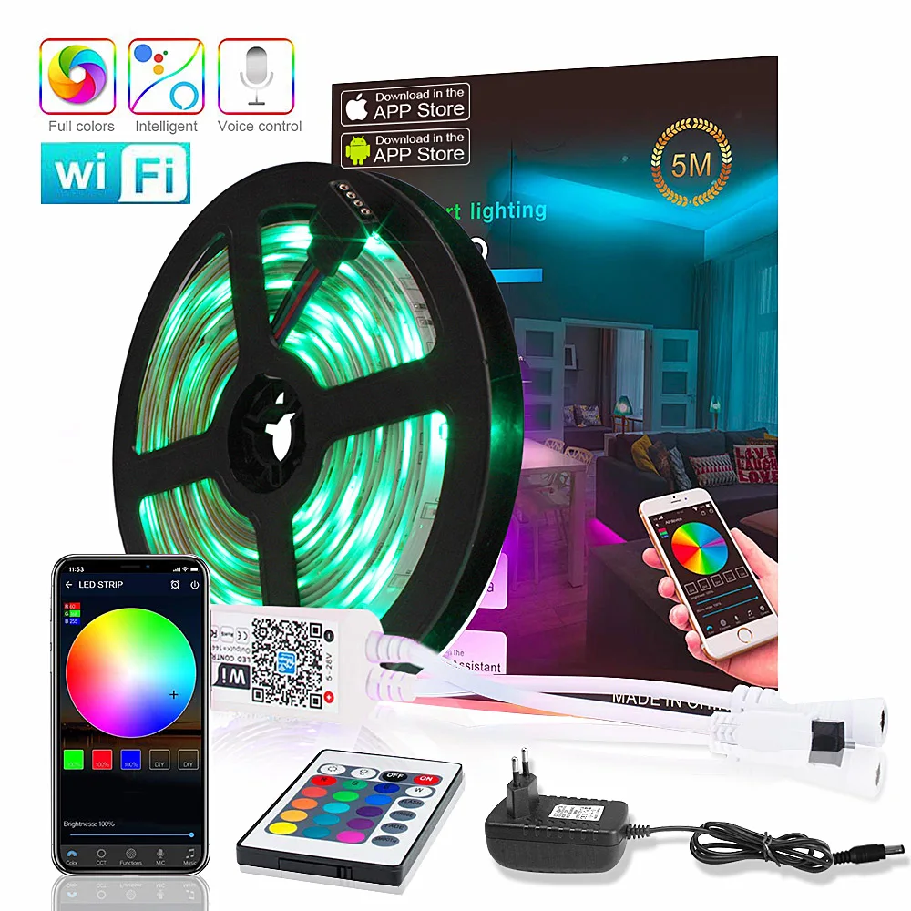RGB Светодиодная лента 12 В 2835 10 м 15 м WiFi умный беспроводной контроллер гибкий ленточный светильник приложение для Google Home Alexa Ambi светильник ТВ светильник s