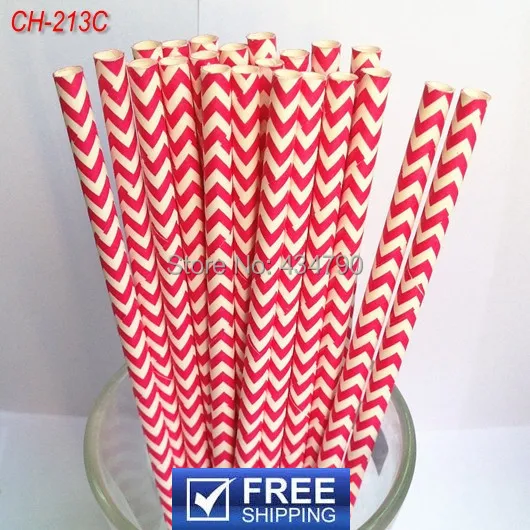 200 шт. бумажные соломинки с шевроном для свадебной вечеринки темно-розовые зигзаг