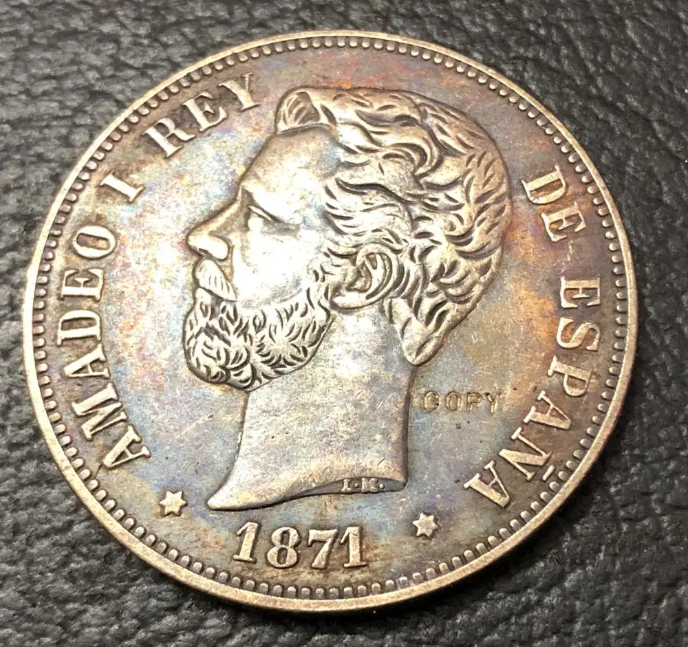 1871 Испания 5 Pesetas Amadeo I Copy Coin|Безвалютные монеты| |