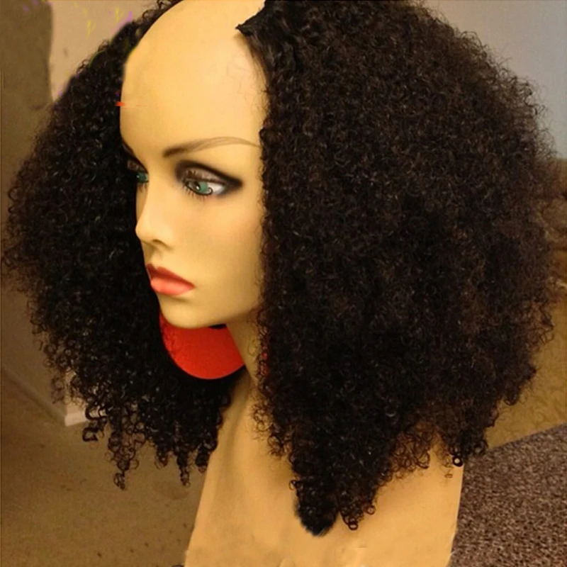 LUFFYHAIR 180% плотность афро кудрявые U часть парик их натуральных волос монгольские Remy человеческие волосы Upart парики Кудрявые кудри средняя часть парики