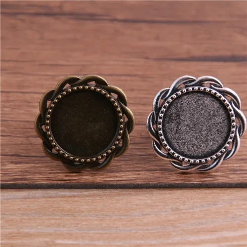 two color PULCHRITUDE 4 шт античный покрытый серебром, бронзой регулируемое кольцо Настройки Бланк/база, Fit 18 мм Стекло Кабошоны, кольцо обрамление P6480 - Цвет: two color