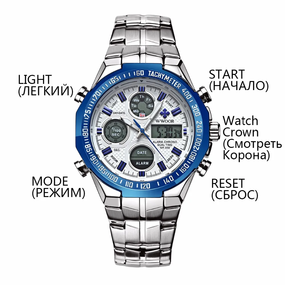 Модные мужские часы WWOOR 2017 водонепроницаемые спортивные ведущей марки