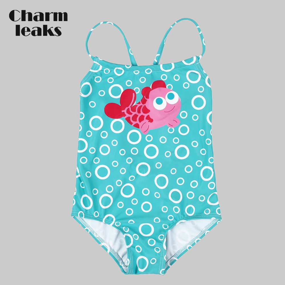 

Charmleaks Baby Girls' One Piece Swimsuits Stripe Print Swimwear Kids Fish Cute Bikini Beach Wear