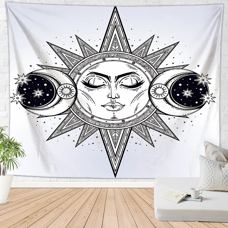 sun moon hippie wall tapestry witchcraft blanket boho decor rug gothic home decoration cloth | Дом и сад