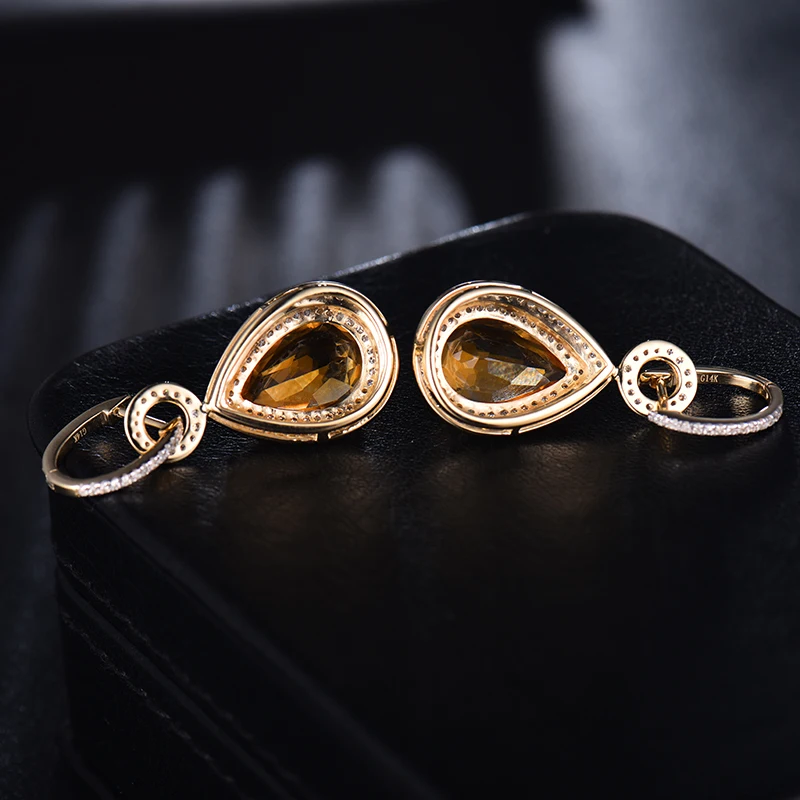 Женские серьги цитрина 14 карат желтое золото натуральный 10х14 мм|drop earrings|earring for
