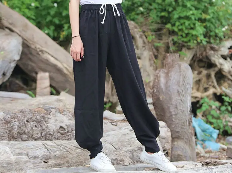 Брюки шаровары унисекс хлопковые и льняные для занятий единоборством кунг фу