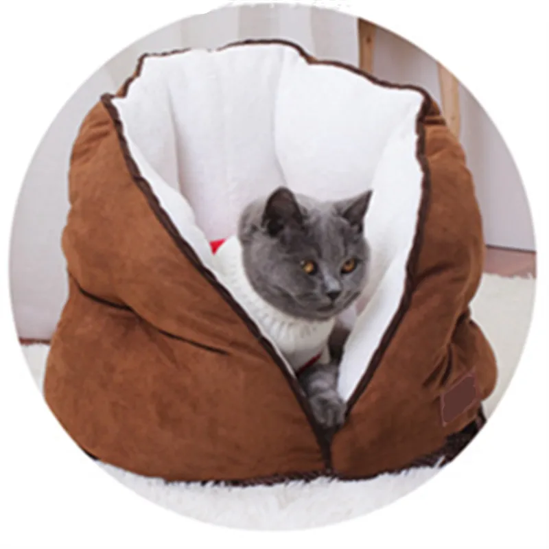 as picture Теплая кошка пещера домик для питомца кровать для питомца собачий дом Нескользящая Кошка Кровать дом Зимний Мягкий щенок котенок корзина кровать питомник кошка спальный мешок - Цвет: as picture