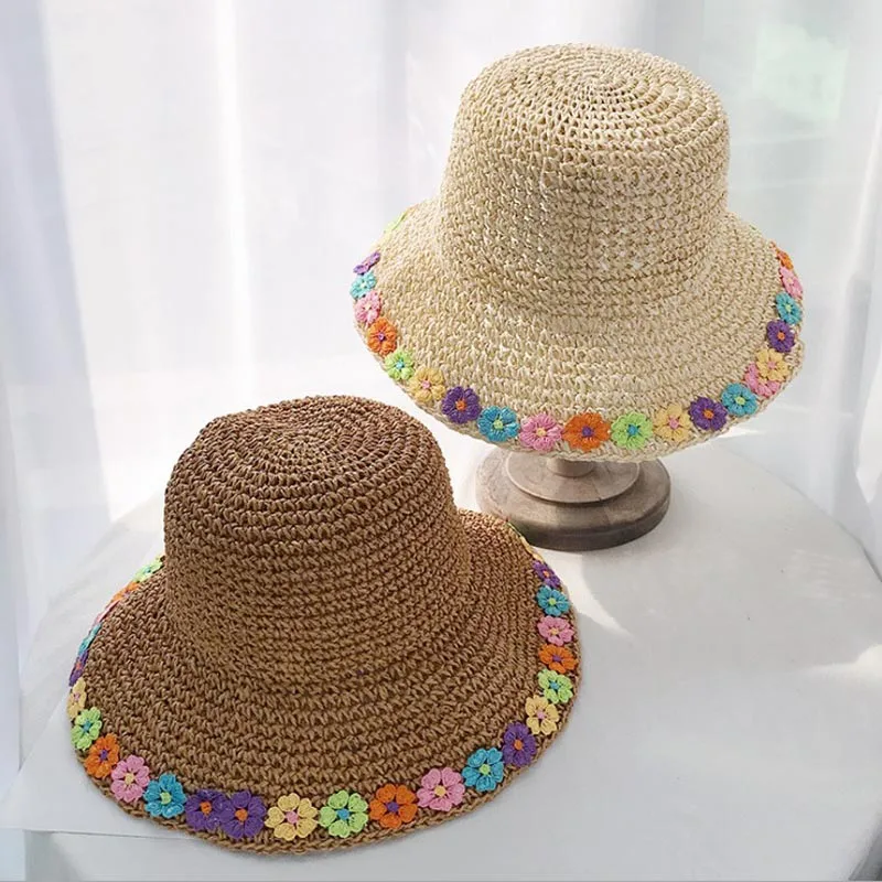 2019 Мода красочные цветы соломенная шляпа для женщин Летняя солнцезащитная Кепка