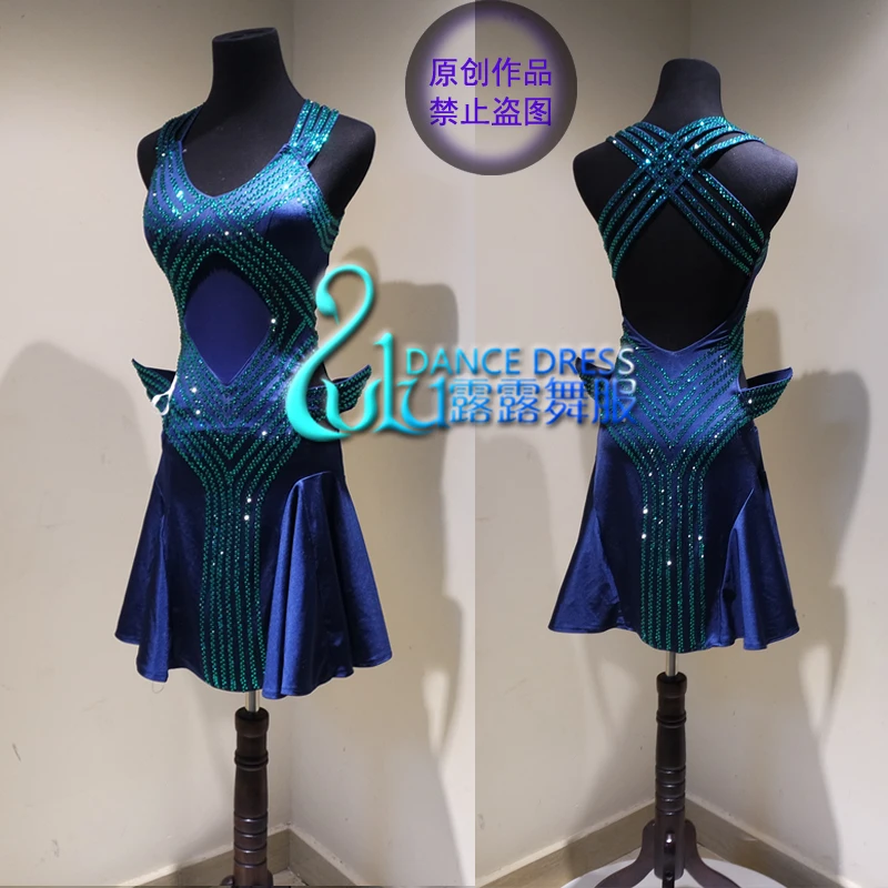 Платье для латинских танцев синее платье | Тематическая одежда и униформа