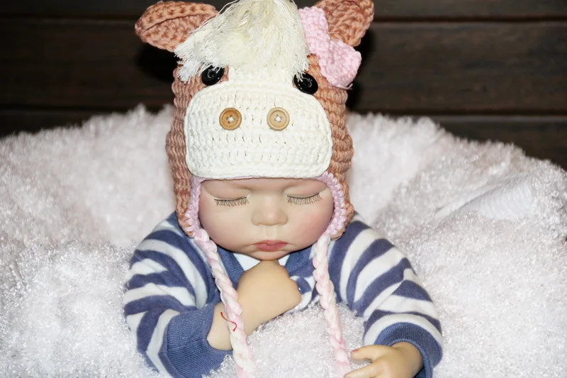 Бесплатная доставка вязаные крючком шапки с ушами шапка в стиле пони зимняя