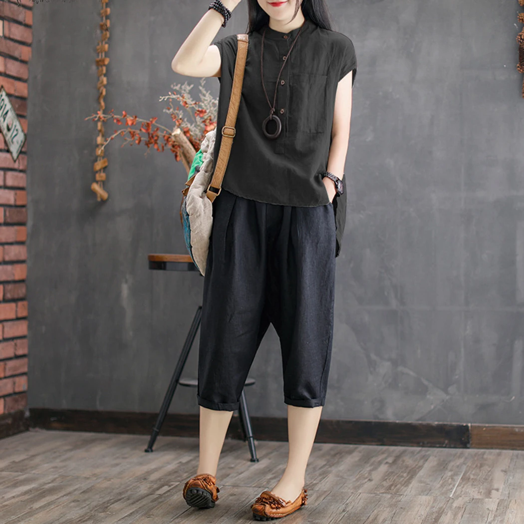 2019 Summer Women Casual Blouse Work OL Blusas Solid Cotton Linen Shirt Short Sleeve Loose Tops Camisas Mujer Plus Size |
