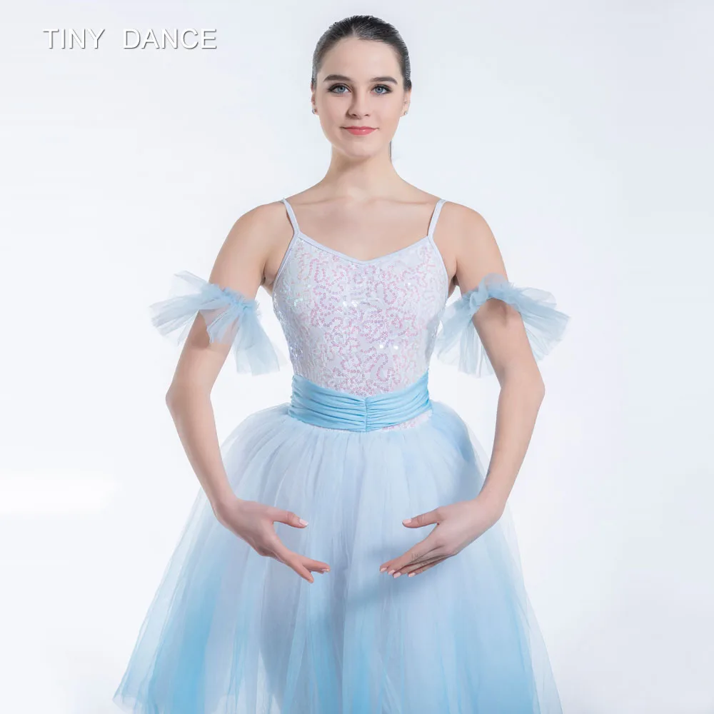 Ombre Blue Long Ballet Tutu Camisole White Sequin Lace Bodice with Romantic Length Dancing Dress for Girls and Women 19163 | Тематическая