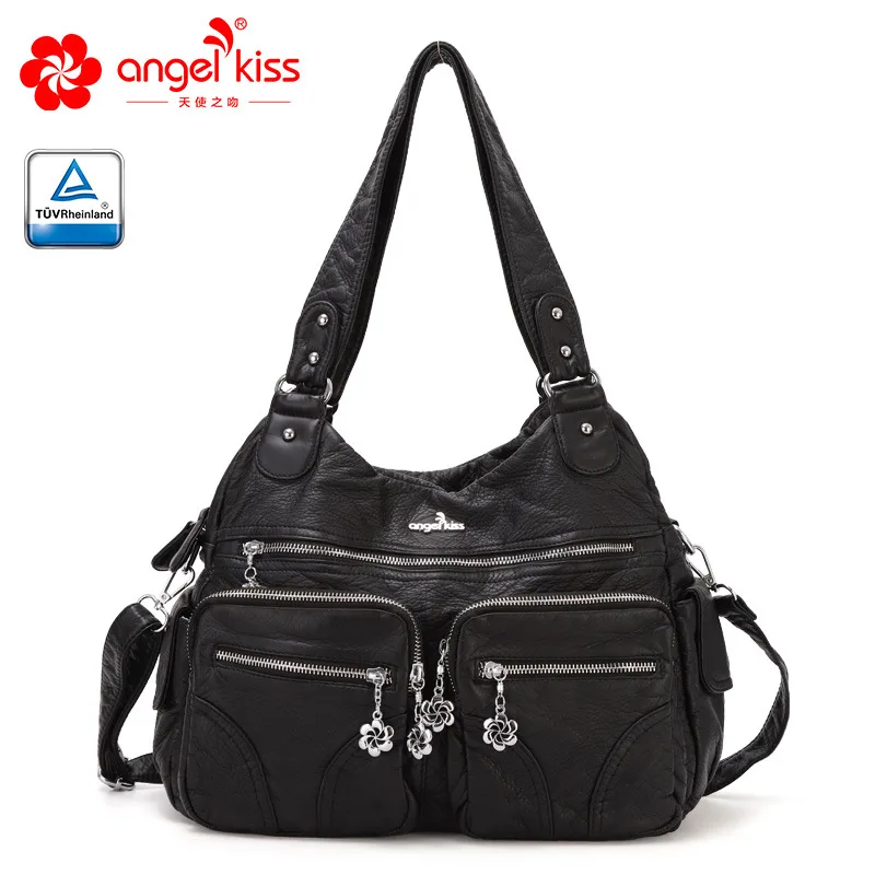 Черный Высокое качество Angelkiss бренд мягкий промытый из искусственной кожи Сумочка кошелек женская сумка на плечо Сумочка для женщин, на каждый день - Цвет: Черный